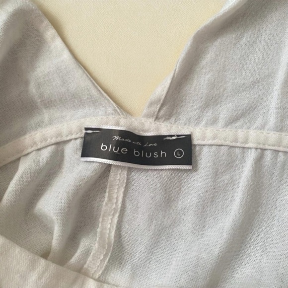 Blue Blush Tie Strap Ivory Linen Mini Dress with Pockets - Picture 3 of 3